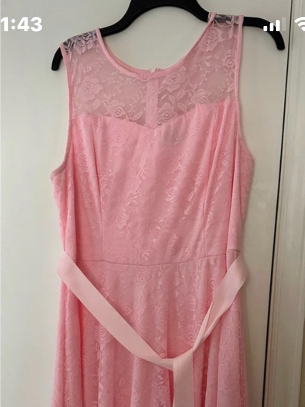 Sleeveless Pink Lace Midi Dress with Waist Sash